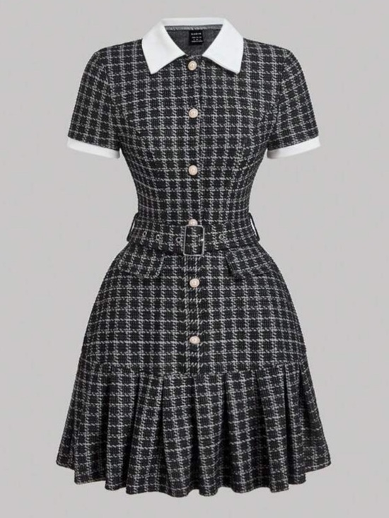 Dresses & Skirts - Preppy Black & White Tweed Fit-and-Flare Dress - M